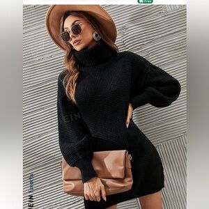 Shein Turtleneck Lantern Sleeve Sweater Dress US L 8:10